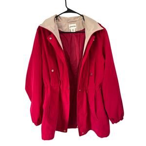 St John's Bay Women's Hooded Anorak Red/Utility Jacket L